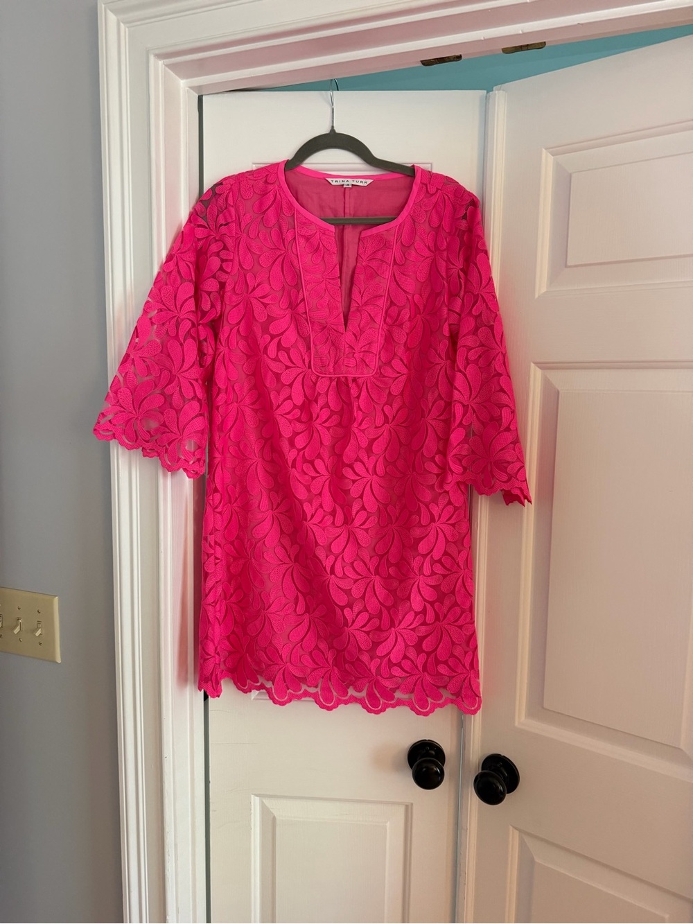 Trina Turk Hot Pink Floral Lace Mini Dress